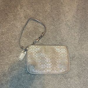 Coach Gold Metallic Signature Mini Wristlet Clutch